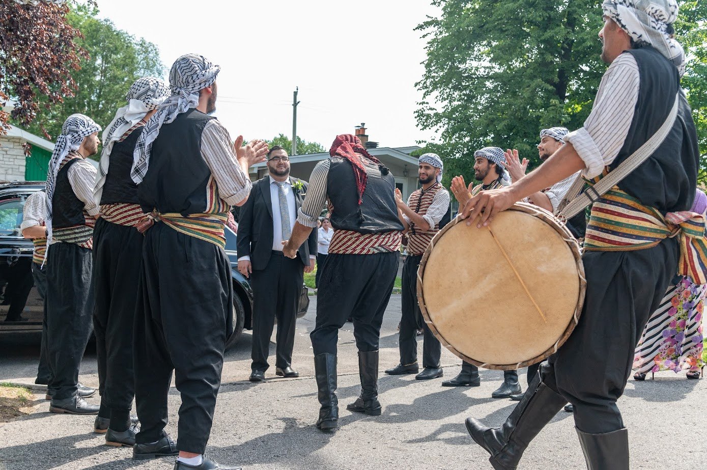 Outdoor groom zaffeh with drums